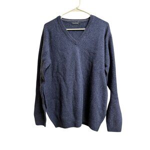 James Pringle Lambswool V-Neck Sweater Navy Blue Woolmark Mens L